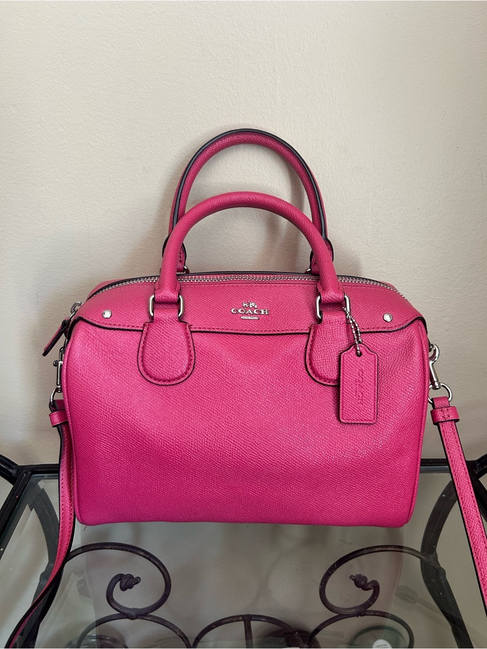 Coach Pink Leather Satchel with Removable Strap